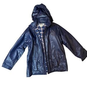 Vintage 90s Duck Bay PVC Blue Raincoat Flannel Lined Jacket Mens L